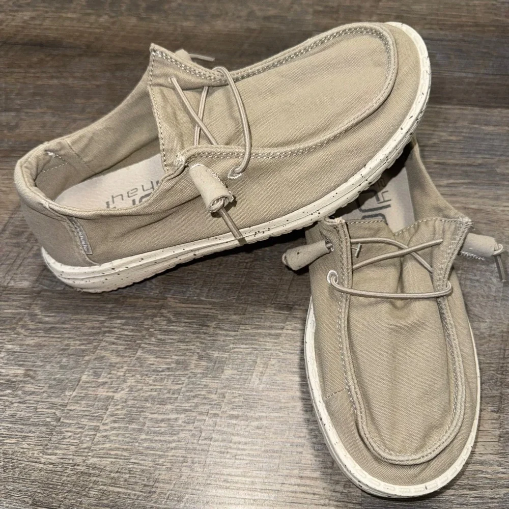 Hey Dude Wendy Canvas Loafers Grey Khaki Speckled Sole Shoes Womens 5